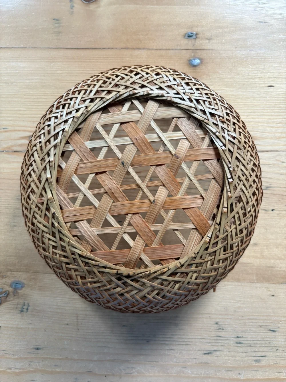 Vintage Reed and Rattan Round Basket